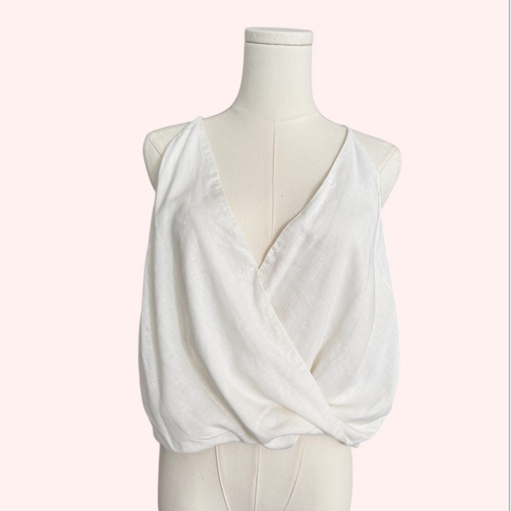 VIX Paula Hermanny white linen deep v-neck surplice cami tank size L